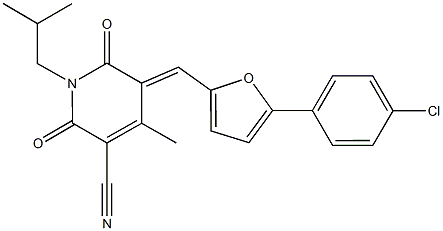 5-{[5-(4-chlorophenyl)-2-furyl]methylene}-1-isobutyl-4-methyl-2,6-dioxo-1,2,5,6-tetrahydro-3-pyridinecarbonitrile Struktur