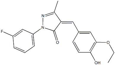 4-(3-ethoxy-4-hydroxybenzylidene)-2-(3-fluorophenyl)-5-methyl-2,4-dihydro-3H-pyrazol-3-one Struktur