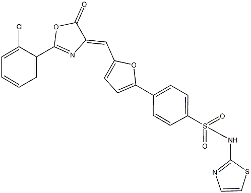 4-{5-[(2-(2-chlorophenyl)-5-oxo-1,3-oxazol-4(5H)-ylidene)methyl]-2-furyl}-N-(1,3-thiazol-2-yl)benzenesulfonamide Struktur