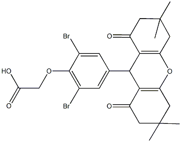 [2,6-dibromo-4-(3,3,6,6-tetramethyl-1,8-dioxo-2,3,4,5,6,7,8,9-octahydro-1H-xanthen-9-yl)phenoxy]acetic acid Struktur