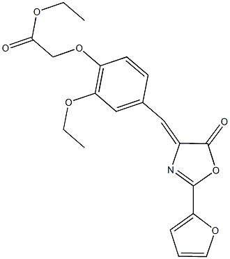 ethyl {2-ethoxy-4-[(2-(2-furyl)-5-oxo-1,3-oxazol-4(5H)-ylidene)methyl]phenoxy}acetate Struktur