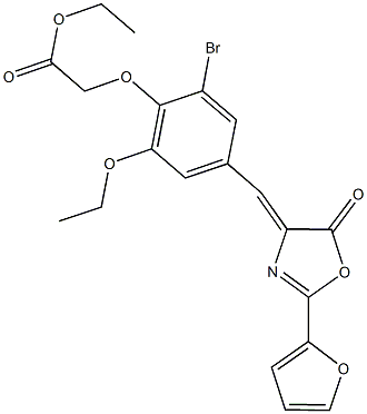 ethyl {2-bromo-6-ethoxy-4-[(2-(2-furyl)-5-oxo-1,3-oxazol-4(5H)-ylidene)methyl]phenoxy}acetate Struktur