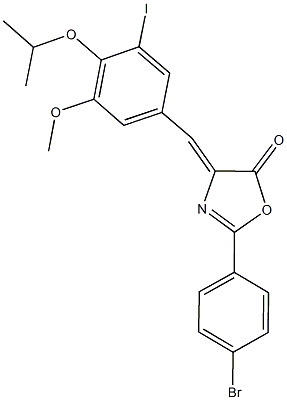 2-(4-bromophenyl)-4-(3-iodo-4-isopropoxy-5-methoxybenzylidene)-1,3-oxazol-5(4H)-one Struktur