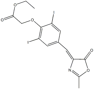 ethyl {2,6-diiodo-4-[(2-methyl-5-oxo-1,3-oxazol-4(5H)-ylidene)methyl]phenoxy}acetate Struktur