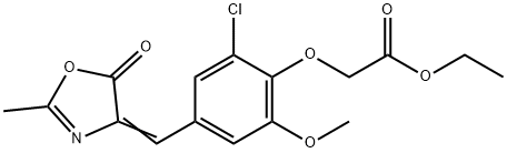 ethyl {2-chloro-6-methoxy-4-[(2-methyl-5-oxo-1,3-oxazol-4(5H)-ylidene)methyl]phenoxy}acetate Struktur