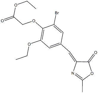 ethyl {2-bromo-6-ethoxy-4-[(2-methyl-5-oxo-1,3-oxazol-4(5H)-ylidene)methyl]phenoxy}acetate Struktur