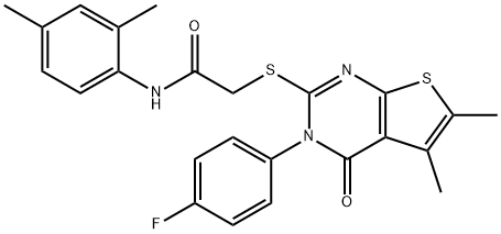 N-(2,4-dimethylphenyl)-2-{[3-(4-fluorophenyl)-5,6-dimethyl-4-oxo-3,4-dihydrothieno[2,3-d]pyrimidin-2-yl]sulfanyl}acetamide Struktur