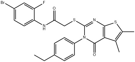 N-(4-bromo-2-fluorophenyl)-2-{[3-(4-ethylphenyl)-5,6-dimethyl-4-oxo-3,4-dihydrothieno[2,3-d]pyrimidin-2-yl]sulfanyl}acetamide Struktur