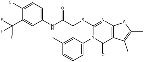 N-[4-chloro-3-(trifluoromethyl)phenyl]-2-{[5,6-dimethyl-3-(3-methylphenyl)-4-oxo-3,4-dihydrothieno[2,3-d]pyrimidin-2-yl]sulfanyl}acetamide Struktur