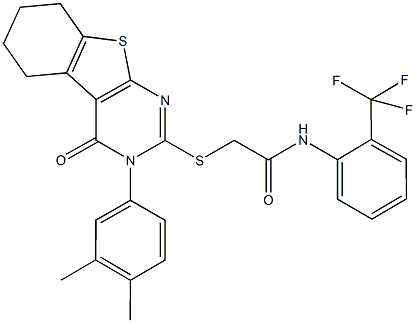 2-{[3-(3,4-dimethylphenyl)-4-oxo-3,4,5,6,7,8-hexahydro[1]benzothieno[2,3-d]pyrimidin-2-yl]sulfanyl}-N-[2-(trifluoromethyl)phenyl]acetamide Struktur