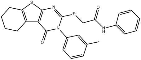 2-{[3-(3-methylphenyl)-4-oxo-3,4,5,6,7,8-hexahydro[1]benzothieno[2,3-d]pyrimidin-2-yl]sulfanyl}-N-phenylacetamide Struktur