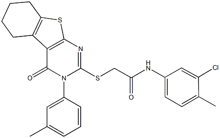 N-(3-chloro-4-methylphenyl)-2-{[3-(3-methylphenyl)-4-oxo-3,4,5,6,7,8-hexahydro[1]benzothieno[2,3-d]pyrimidin-2-yl]sulfanyl}acetamide Struktur