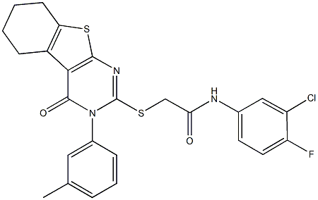 N-(3-chloro-4-fluorophenyl)-2-{[3-(3-methylphenyl)-4-oxo-3,4,5,6,7,8-hexahydro[1]benzothieno[2,3-d]pyrimidin-2-yl]sulfanyl}acetamide Struktur