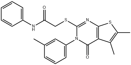 2-{[5,6-dimethyl-3-(3-methylphenyl)-4-oxo-3,4-dihydrothieno[2,3-d]pyrimidin-2-yl]sulfanyl}-N-phenylacetamide Struktur