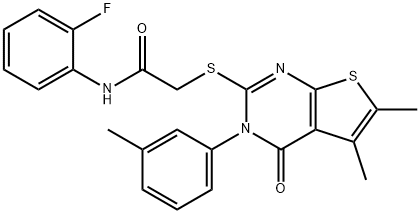 2-{[5,6-dimethyl-3-(3-methylphenyl)-4-oxo-3,4-dihydrothieno[2,3-d]pyrimidin-2-yl]sulfanyl}-N-(2-fluorophenyl)acetamide Struktur