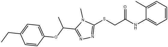 2-({5-[1-(4-ethylphenoxy)ethyl]-4-methyl-4H-1,2,4-triazol-3-yl}sulfanyl)-N-(2-methylphenyl)acetamide Struktur