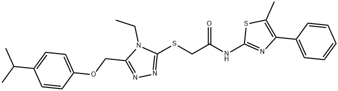 2-({4-ethyl-5-[(4-isopropylphenoxy)methyl]-4H-1,2,4-triazol-3-yl}sulfanyl)-N-(5-methyl-4-phenyl-1,3-thiazol-2-yl)acetamide Struktur