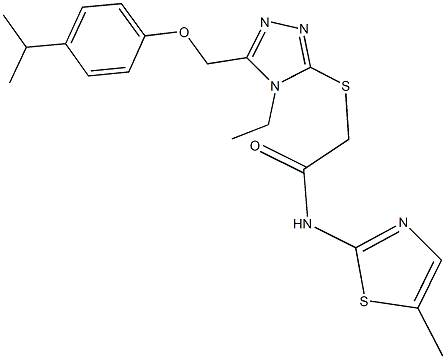 2-({4-ethyl-5-[(4-isopropylphenoxy)methyl]-4H-1,2,4-triazol-3-yl}sulfanyl)-N-(5-methyl-1,3-thiazol-2-yl)acetamide Struktur