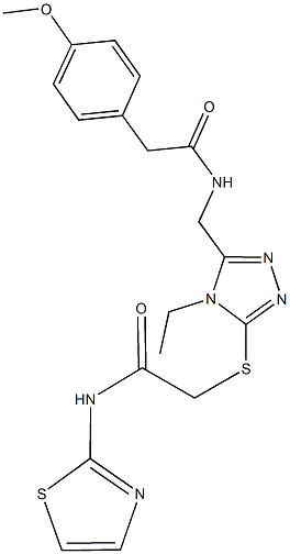 2-{[4-ethyl-5-({[(4-methoxyphenyl)acetyl]amino}methyl)-4H-1,2,4-triazol-3-yl]sulfanyl}-N-(1,3-thiazol-2-yl)acetamide Struktur