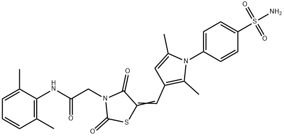 2-[5-({1-[4-(aminosulfonyl)phenyl]-2,5-dimethyl-1H-pyrrol-3-yl}methylene)-2,4-dioxo-1,3-thiazolidin-3-yl]-N-(2,6-dimethylphenyl)acetamide Struktur