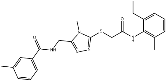 N-[(5-{[2-(2-ethyl-6-methylanilino)-2-oxoethyl]sulfanyl}-4-methyl-4H-1,2,4-triazol-3-yl)methyl]-3-methylbenzamide Struktur