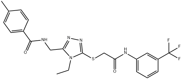 N-{[4-ethyl-5-({2-oxo-2-[3-(trifluoromethyl)anilino]ethyl}sulfanyl)-4H-1,2,4-triazol-3-yl]methyl}-4-methylbenzamide Struktur