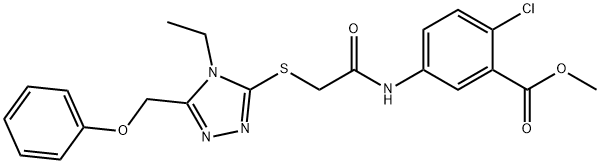 methyl 2-chloro-5-[({[4-ethyl-5-(phenoxymethyl)-4H-1,2,4-triazol-3-yl]sulfanyl}acetyl)amino]benzoate Struktur