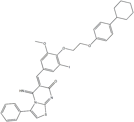 6-{4-[2-(4-cyclohexylphenoxy)ethoxy]-3-iodo-5-methoxybenzylidene}-5-imino-3-phenyl-5,6-dihydro-7H-[1,3]thiazolo[3,2-a]pyrimidin-7-one Struktur