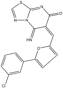 6-{[5-(3-chlorophenyl)-2-furyl]methylene}-5-imino-5,6-dihydro-7H-[1,3,4]thiadiazolo[3,2-a]pyrimidin-7-one Struktur