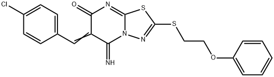 6-(4-chlorobenzylidene)-5-imino-2-[(2-phenoxyethyl)sulfanyl]-5,6-dihydro-7H-[1,3,4]thiadiazolo[3,2-a]pyrimidin-7-one Struktur