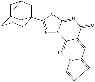 2-(1-adamantyl)-5-imino-6-(2-thienylmethylene)-5,6-dihydro-7H-[1,3,4]thiadiazolo[3,2-a]pyrimidin-7-one Struktur