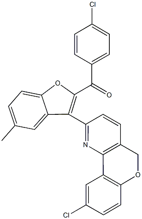 [3-(9-chloro-5H-chromeno[4,3-b]pyridin-2-yl)-5-methyl-1-benzofuran-2-yl](4-chlorophenyl)methanone Struktur