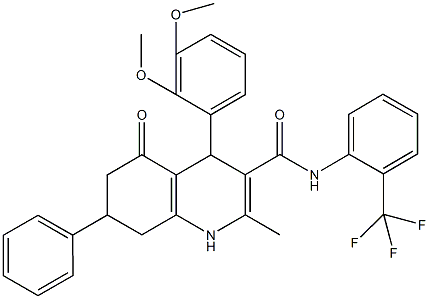 4-(2,3-dimethoxyphenyl)-2-methyl-5-oxo-7-phenyl-N-[2-(trifluoromethyl)phenyl]-1,4,5,6,7,8-hexahydro-3-quinolinecarboxamide Struktur