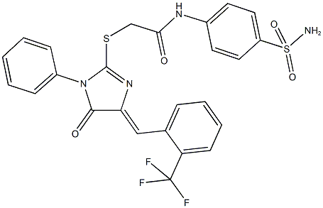 N-[4-(aminosulfonyl)phenyl]-2-({5-oxo-1-phenyl-4-[2-(trifluoromethyl)benzylidene]-4,5-dihydro-1H-imidazol-2-yl}sulfanyl)acetamide Struktur