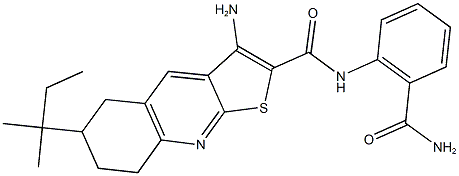 3-amino-N-[2-(aminocarbonyl)phenyl]-6-tert-pentyl-5,6,7,8-tetrahydrothieno[2,3-b]quinoline-2-carboxamide Struktur