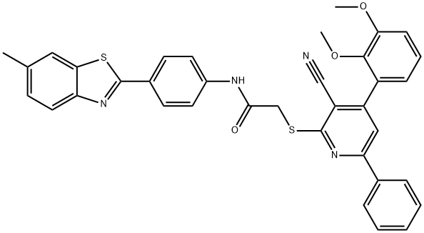 2-{[3-cyano-4-(2,3-dimethoxyphenyl)-6-phenylpyridin-2-yl]sulfanyl}-N-[4-(6-methyl-1,3-benzothiazol-2-yl)phenyl]acetamide Struktur