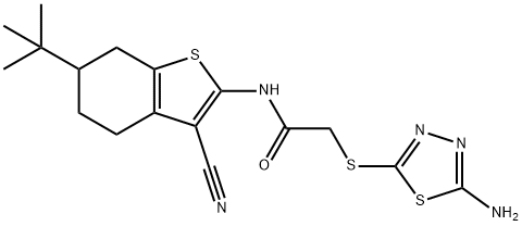 2-[(5-amino-1,3,4-thiadiazol-2-yl)sulfanyl]-N-(6-tert-butyl-3-cyano-4,5,6,7-tetrahydro-1-benzothien-2-yl)acetamide Struktur