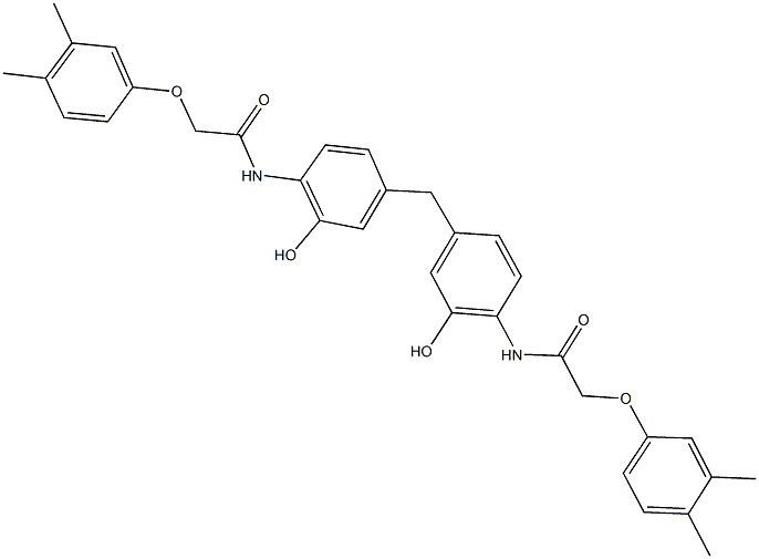 2-(3,4-dimethylphenoxy)-N-[4-(4-{[(3,4-dimethylphenoxy)acetyl]amino}-3-hydroxybenzyl)-2-hydroxyphenyl]acetamide Struktur