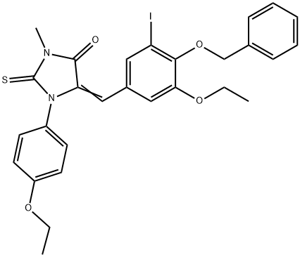 5-[4-(benzyloxy)-3-ethoxy-5-iodobenzylidene]-1-(4-ethoxyphenyl)-3-methyl-2-thioxo-4-imidazolidinone Struktur