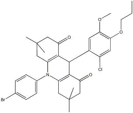 10-(4-bromophenyl)-9-(2-chloro-5-methoxy-4-propoxyphenyl)-3,3,6,6-tetramethyl-3,4,6,7,9,10-hexahydro-1,8(2H,5H)-acridinedione Struktur