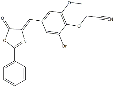 {2-bromo-6-methoxy-4-[(5-oxo-2-phenyl-1,3-oxazol-4(5H)-ylidene)methyl]phenoxy}acetonitrile Struktur