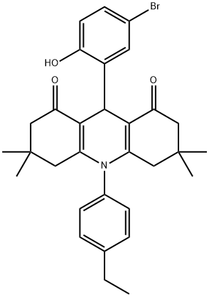 9-(5-bromo-2-hydroxyphenyl)-10-(4-ethylphenyl)-3,3,6,6-tetramethyl-3,4,6,7,9,10-hexahydro-1,8(2H,5H)-acridinedione Struktur