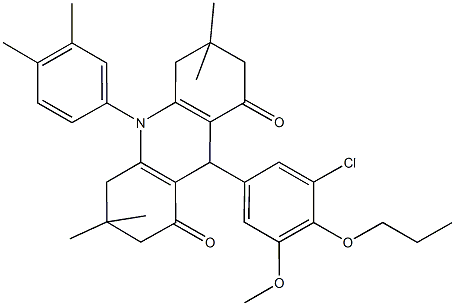 9-(3-chloro-5-methoxy-4-propoxyphenyl)-10-(3,4-dimethylphenyl)-3,3,6,6-tetramethyl-3,4,6,7,9,10-hexahydro-1,8(2H,5H)-acridinedione Struktur