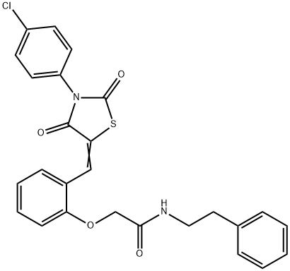 2-(2-{[3-(4-chlorophenyl)-2,4-dioxo-1,3-thiazolidin-5-ylidene]methyl}phenoxy)-N-(2-phenylethyl)acetamide Struktur