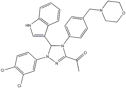 1-{1-(3,4-dichlorophenyl)-5-(1H-indol-3-yl)-4-[4-(4-morpholinylmethyl)phenyl]-4,5-dihydro-1H-1,2,4-triazol-3-yl}ethanone Struktur