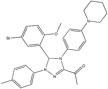 1-{5-(5-bromo-2-methoxyphenyl)-1-(4-methylphenyl)-4-[4-(1-piperidinyl)phenyl]-4,5-dihydro-1H-1,2,4-triazol-3-yl}ethanone Struktur