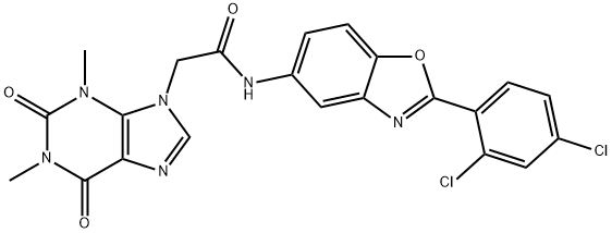 N-[2-(2,4-dichlorophenyl)-1,3-benzoxazol-5-yl]-2-(1,3-dimethyl-2,6-dioxo-1,2,3,6-tetrahydro-9H-purin-9-yl)acetamide Struktur