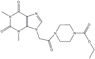 ethyl 4-[(1,3-dimethyl-2,6-dioxo-1,2,3,6-tetrahydro-9H-purin-9-yl)acetyl]-1-piperazinecarboxylate Struktur