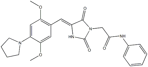 2-{4-[2,5-dimethoxy-4-(1-pyrrolidinyl)benzylidene]-2,5-dioxo-1-imidazolidinyl}-N-phenylacetamide Struktur