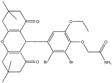 2-[2,3-dibromo-6-ethoxy-4-(3,3,6,6-tetramethyl-1,8-dioxo-2,3,4,5,6,7,8,9-octahydro-1H-xanthen-9-yl)phenoxy]acetamide Struktur